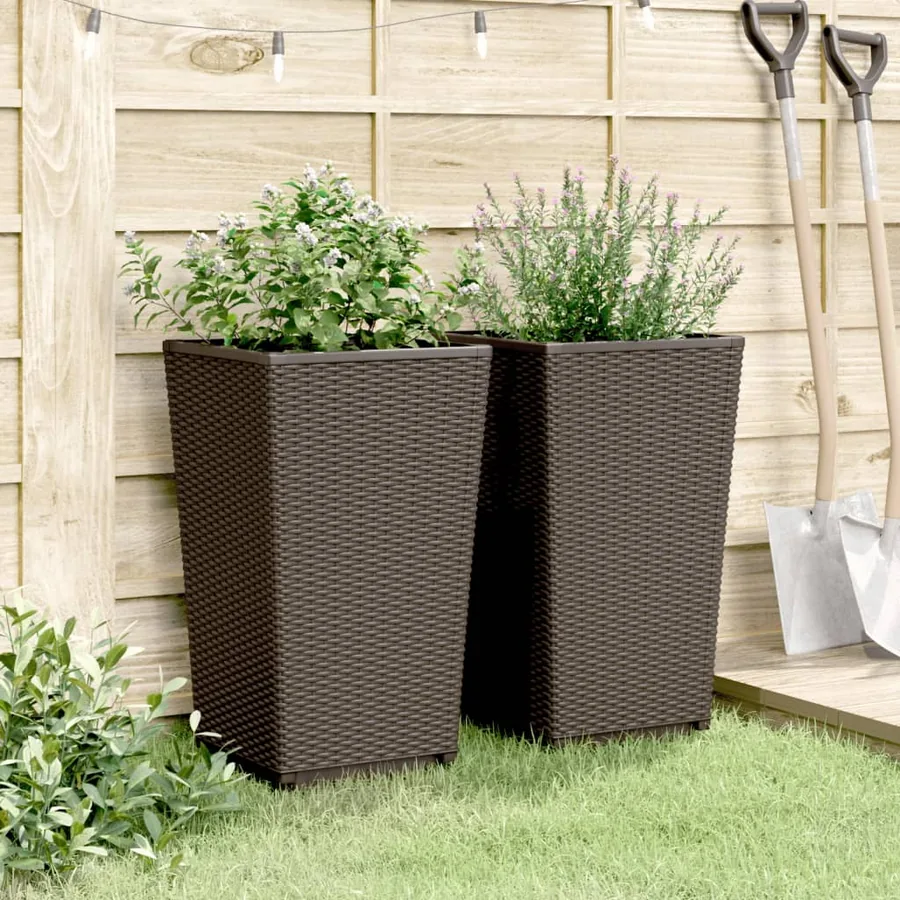 Jardinières 2 pcs marron 32,5x32,5x57 cm polypropylène - 3