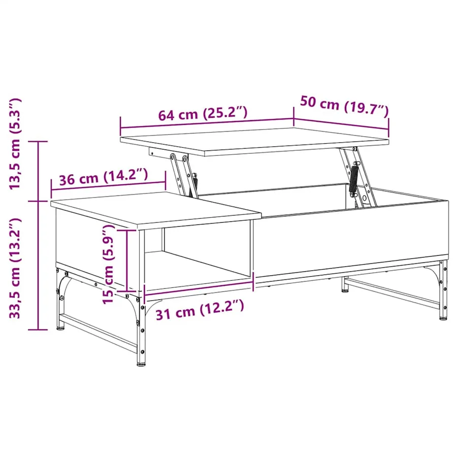 Table basse sonoma gris 100x50x35 cm bois d'ingénierie et métal - 11