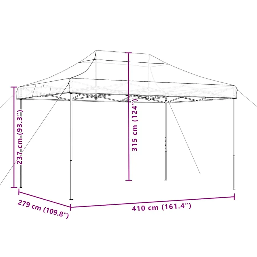 Tente de réception pliable escamotable noir 410x279x315 cm - 9