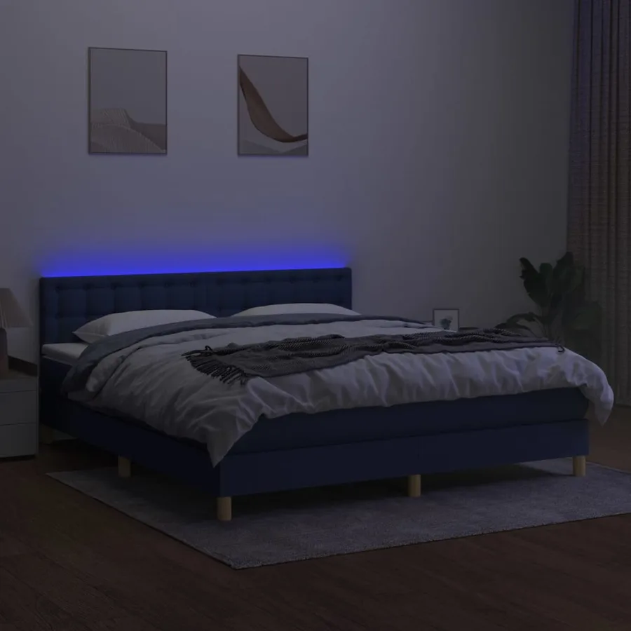 Sommier à lattes de lit avec matelas LED Bleu 160x200 cm Tissu - 4