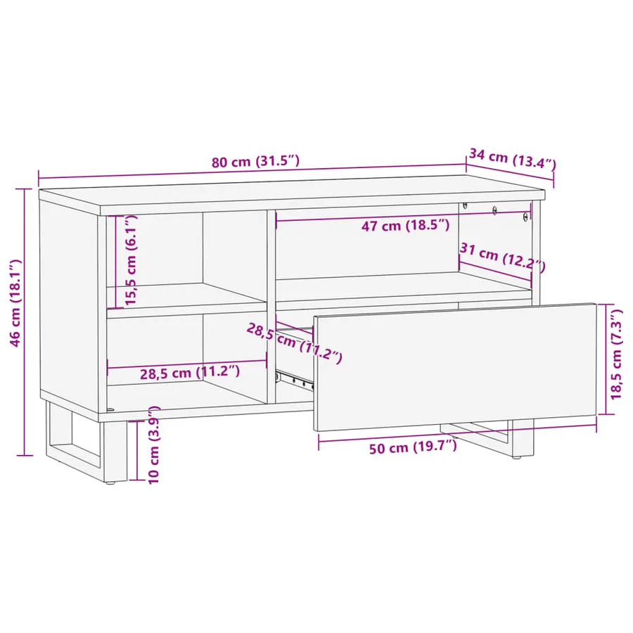 Meuble TV 80x34x46 cm bois d'acacia massif - 11