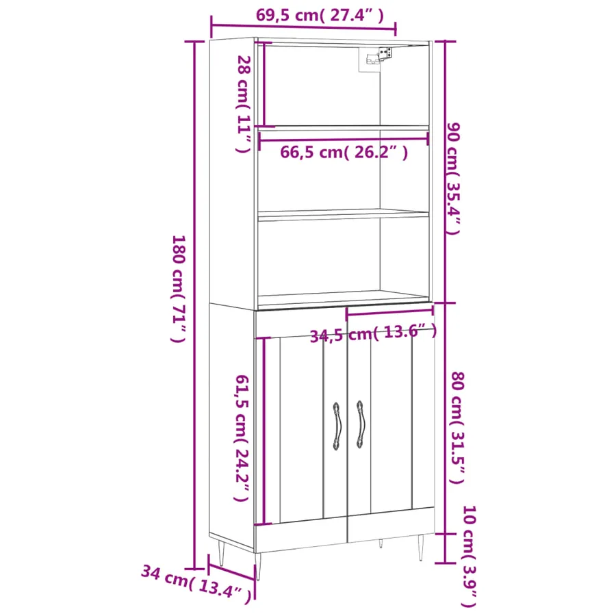 Buffet haut Gris béton 69,5x34x180 cm Bois d'ingénierie - 13