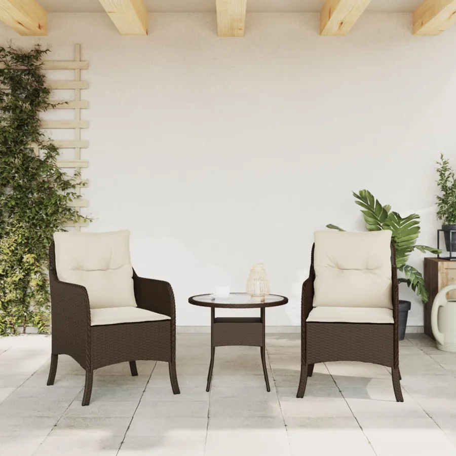 Chaises de jardin avec coussins lot de 2 marron résine tressée - 3
