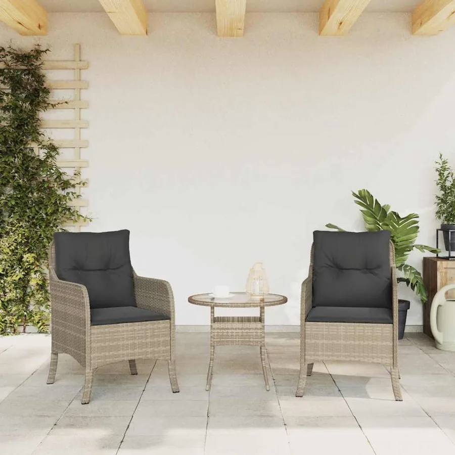 Chaises de jardin coussins lot de 2 gris clair résine tressée - 3
