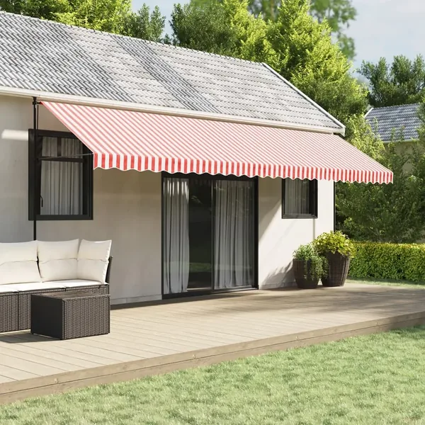 Tissu de remplacement pour auvent rouge et blanc 6x3,5 m polyester