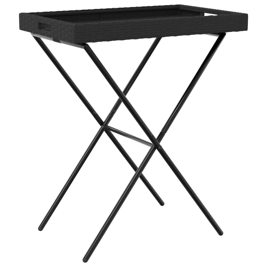 Table à plateau pliable noir 65x40x75 cm résine tressée - 2