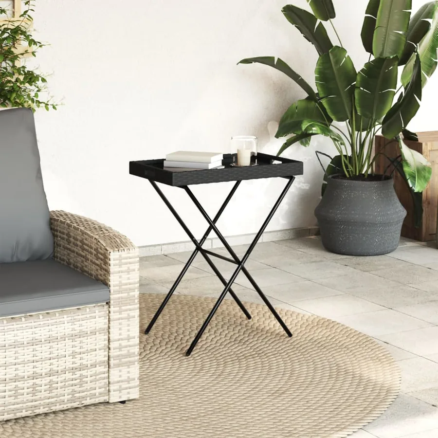 Table à plateau pliable noir 65x40x75 cm résine tressée - 3
