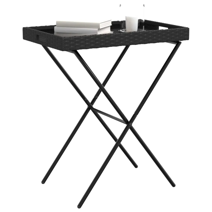Table à plateau pliable noir 65x40x75 cm résine tressée - 4