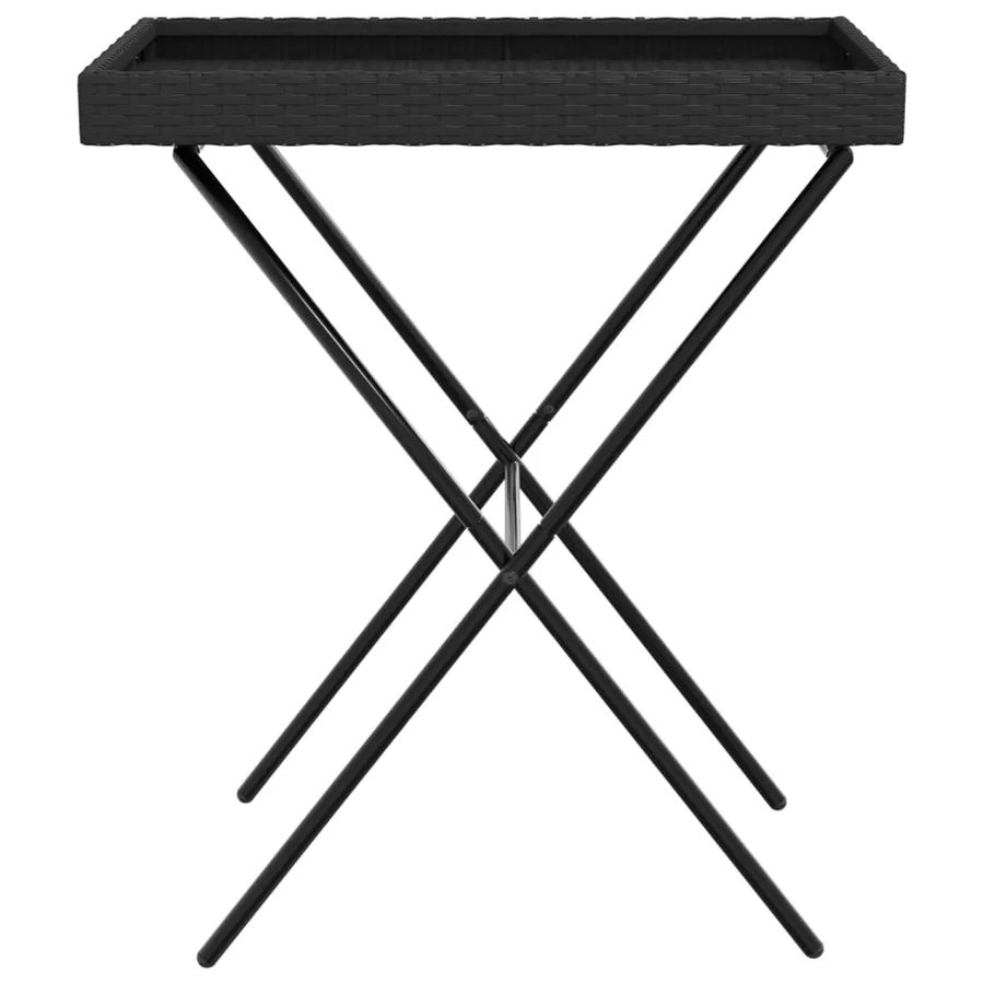Table à plateau pliable noir 65x40x75 cm résine tressée - 5