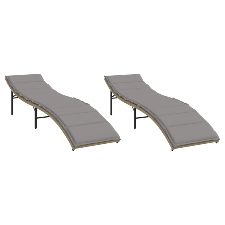 Chaises longues lot de 2 avec coussins beige résine tressée - 2