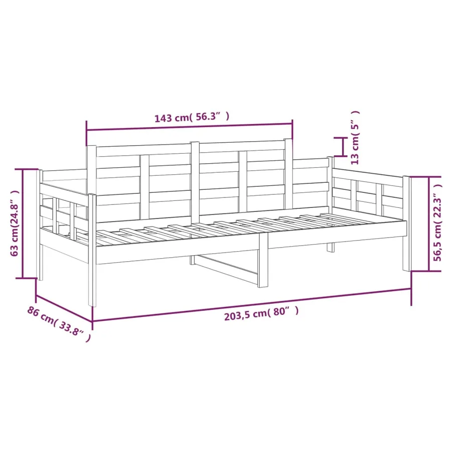 Lit de jour sans matelas bois de pin massif 80x200 cm - 9