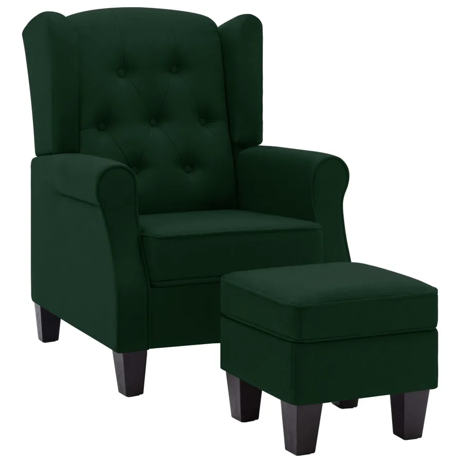 Fauteuil avec repose-pied Vert foncé Tissu - 2