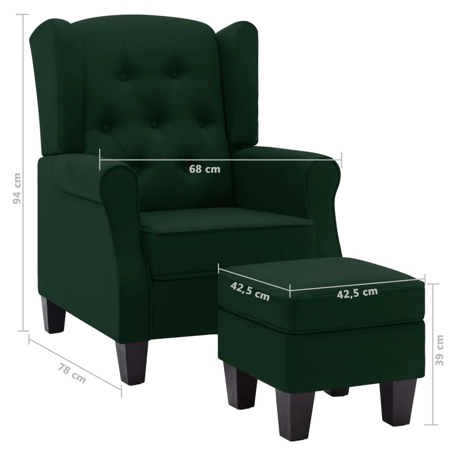 Fauteuil avec repose-pied Vert foncé Tissu - 8