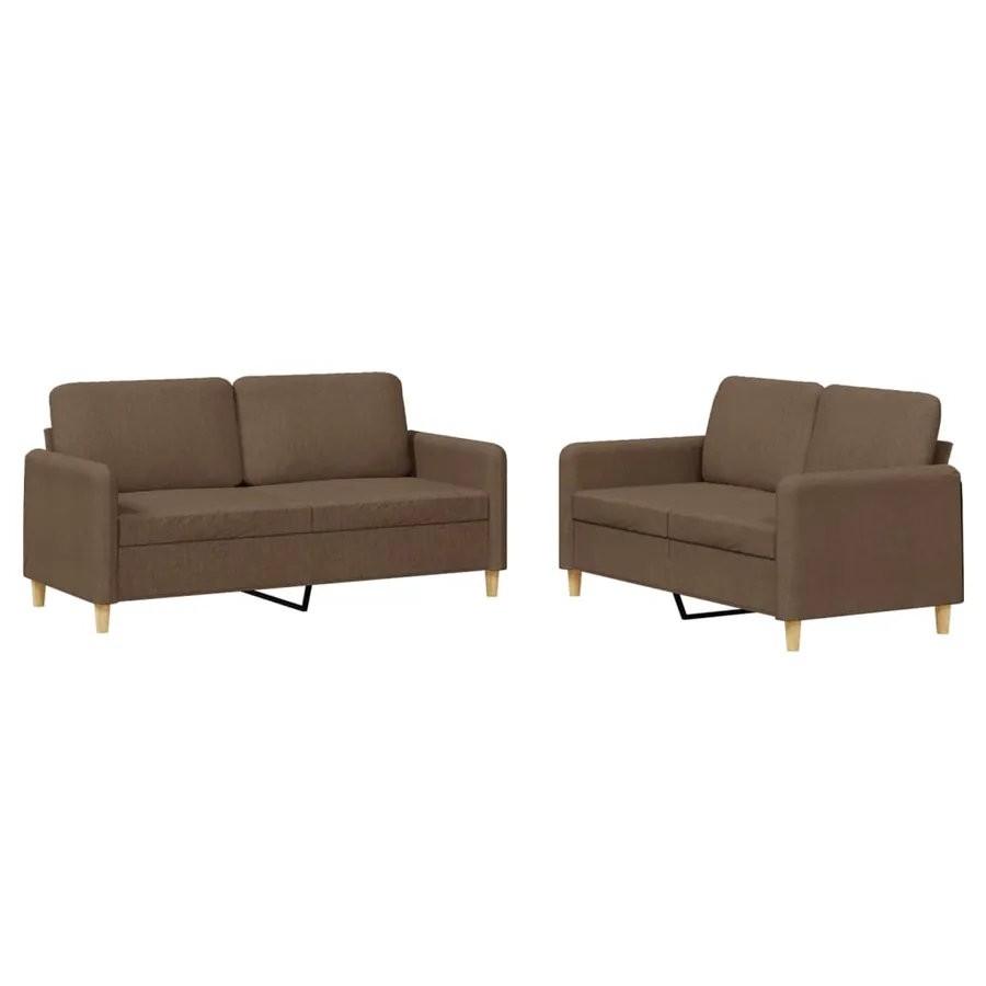 Ensemble de canapés 2 pcs avec coussins Marron Tissu - 2
