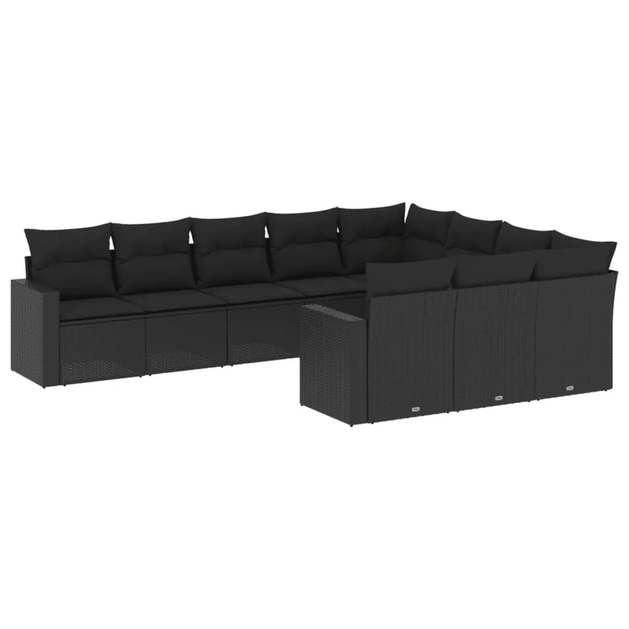 Salon de jardin 10 pcs avec coussins noir résine tressée - 2