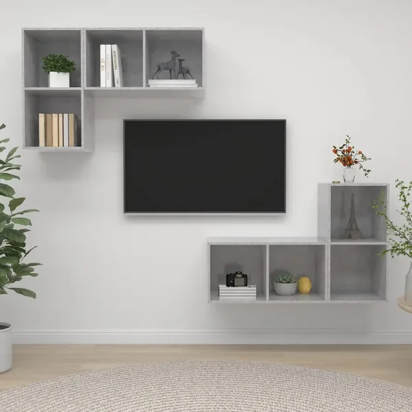 Meubles TV muraux 4 pcs Gris béton Bois d'ingénierie