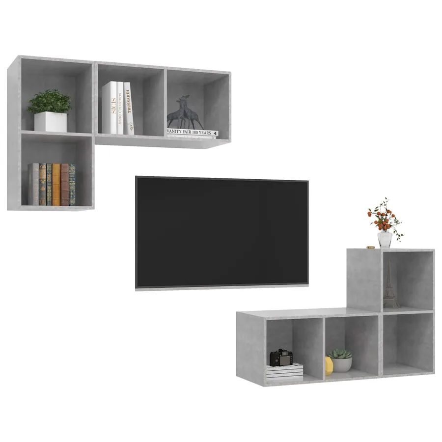 Meubles TV muraux 4 pcs Gris béton Bois d'ingénierie - 3