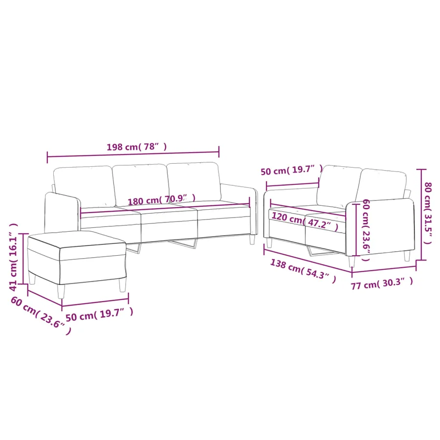 Ensemble de canapés 3 pcs avec coussins Rouge bordeaux Tissu - 9