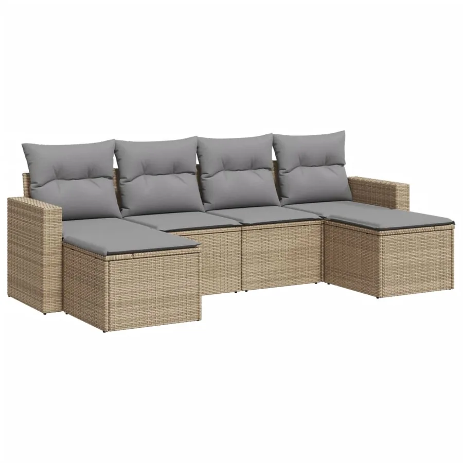 Salon de jardin avec coussins 6 pcs beige résine tressée - 2