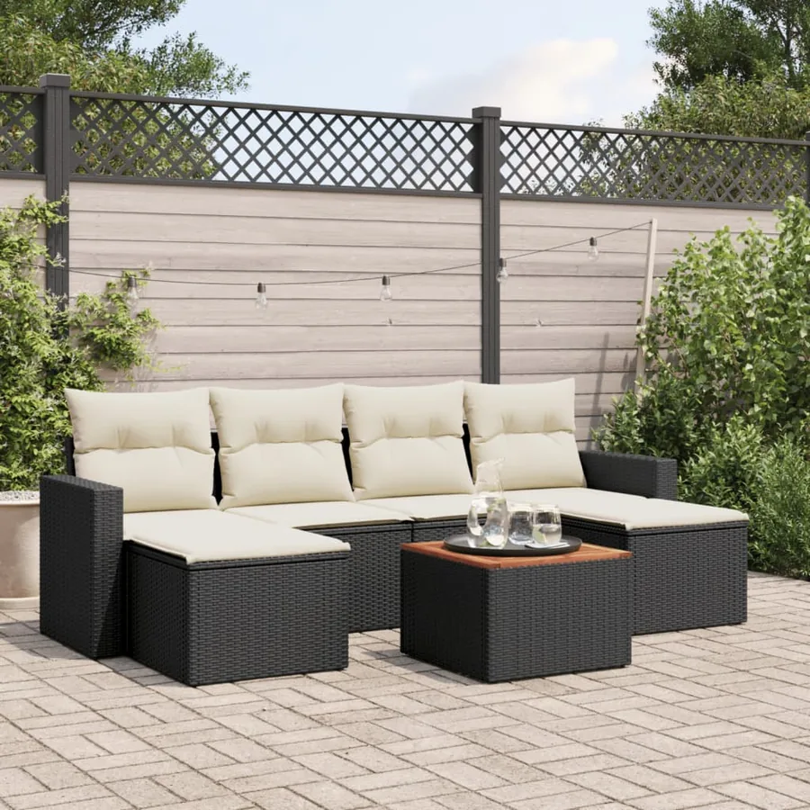 Salon de jardin 7 pcs avec coussins noir résine tressée 55 x 62 x 69 cm - 52,6 kg