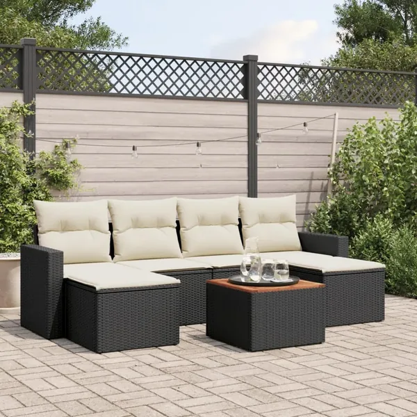 Salon de jardin 7 pcs avec coussins noir résine tressée 55 x 62 x 69 cm - 52,6 kg