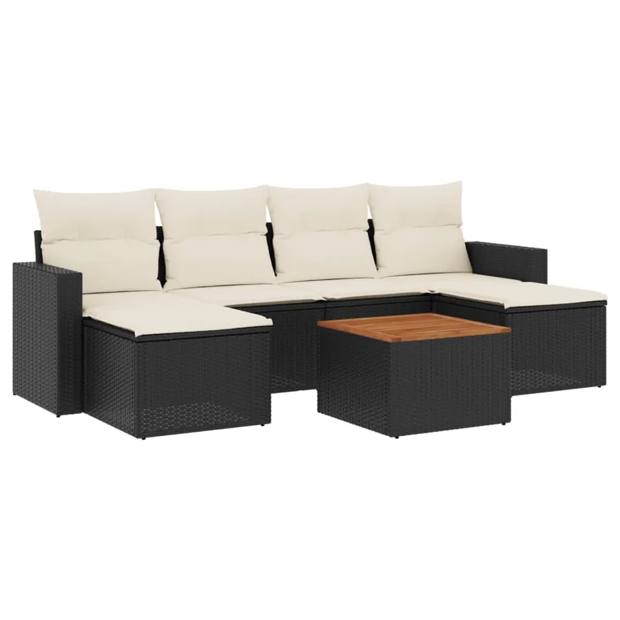 Salon de jardin 7 pcs avec coussins noir résine tressée 55 x 62 x 69 cm - 52,6 kg - 2