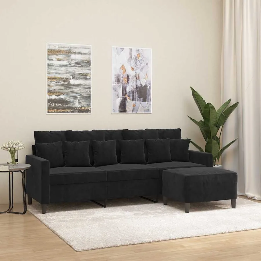 Canapé à 3 places avec repose-pieds Noir 180 cm Velours