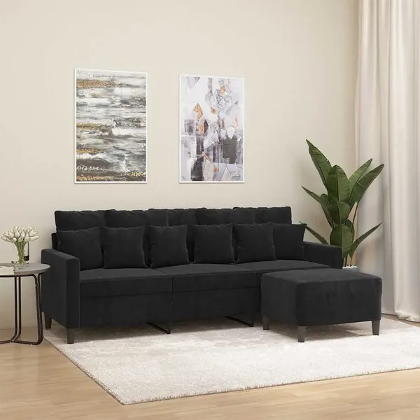 Canapé à 3 places avec repose-pieds Noir 180 cm Velours
