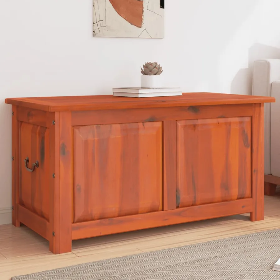 Coffre de rangement avec couvercle marron bois massif d'acacia