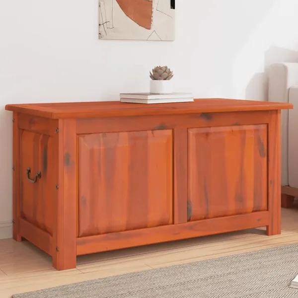 Coffre de rangement avec couvercle marron bois massif d'acacia
