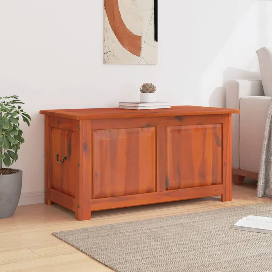 Coffre de rangement avec couvercle marron bois massif d'acacia - 3