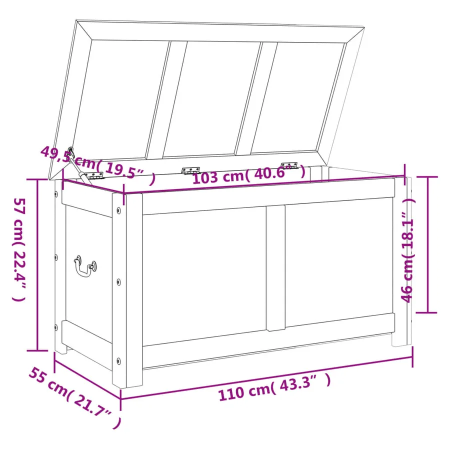 Coffre de rangement avec couvercle marron bois massif d'acacia - 9