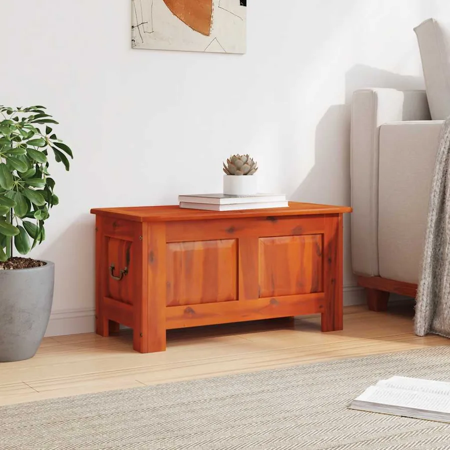 Coffre de rangement avec couvercle marron bois massif d'acacia - 3