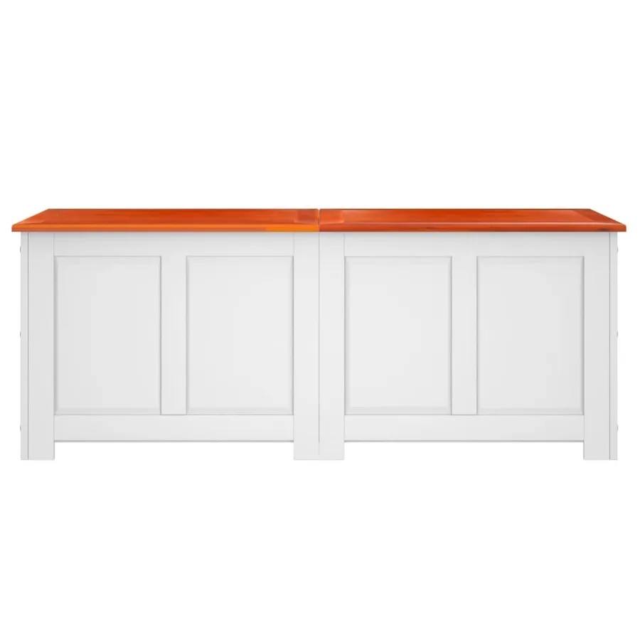 Coffre de rangement et couvercle marron et blanc bois d'acacia - 4