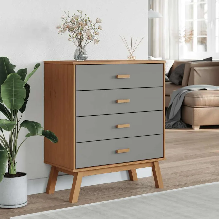 Armoire à tiroirs OLDEN gris et marron bois de pin solide - 3