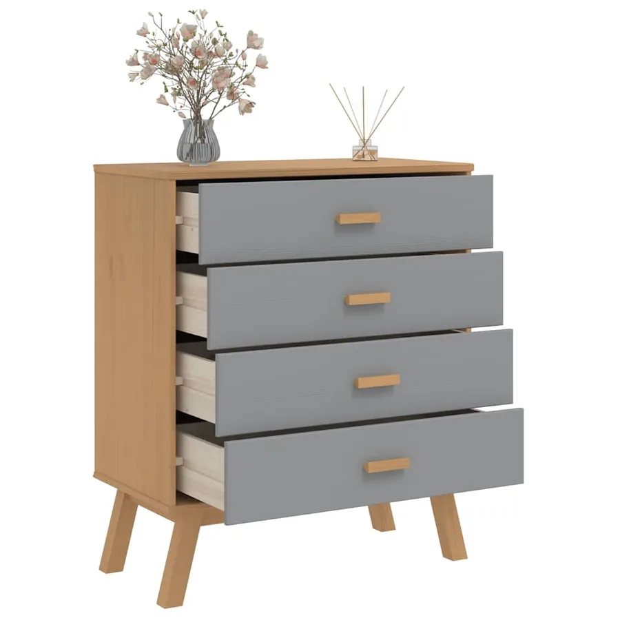 Armoire à tiroirs OLDEN gris et marron bois de pin solide - 5