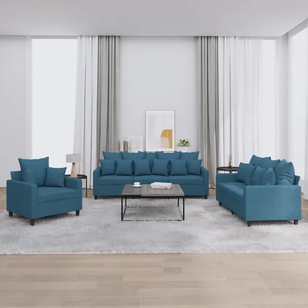 Ensemble de canapés 3 pcs avec coussins Bleu Velours