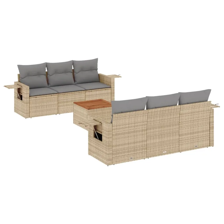 Salon de jardin avec coussins 7 pcs beige résine tressée - 2