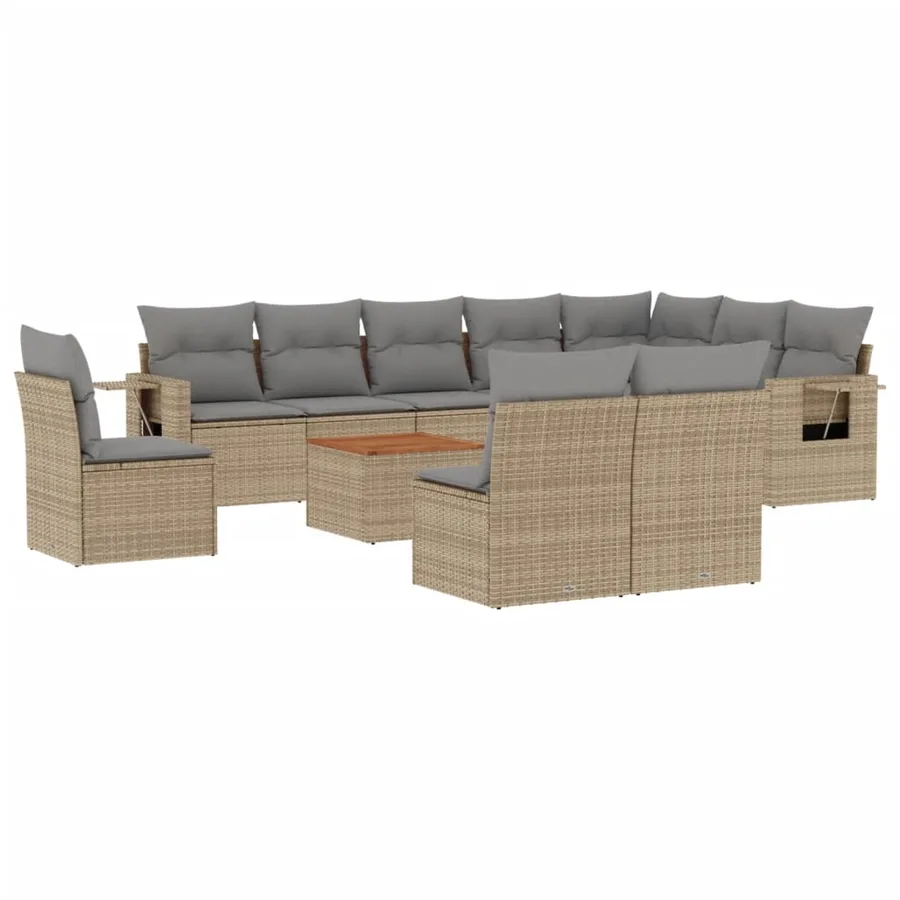 Salon de jardin 11 pcs avec coussins beige résine tressée - 2