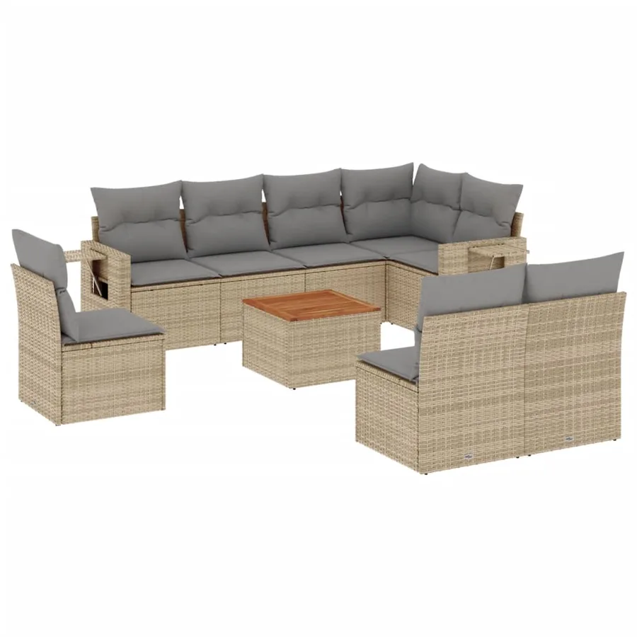 Salon de jardin avec coussins 9 pcs beige résine tressée - 2