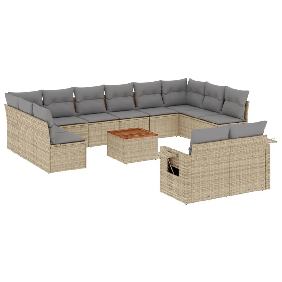 Salon de jardin avec coussins 13 pcs beige résine tressée - 2