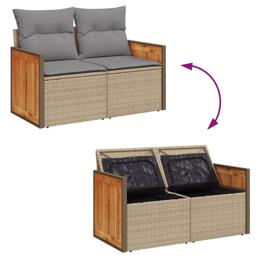 Canapé de jardin avec coussins 2 places beige résine tressée - 9
