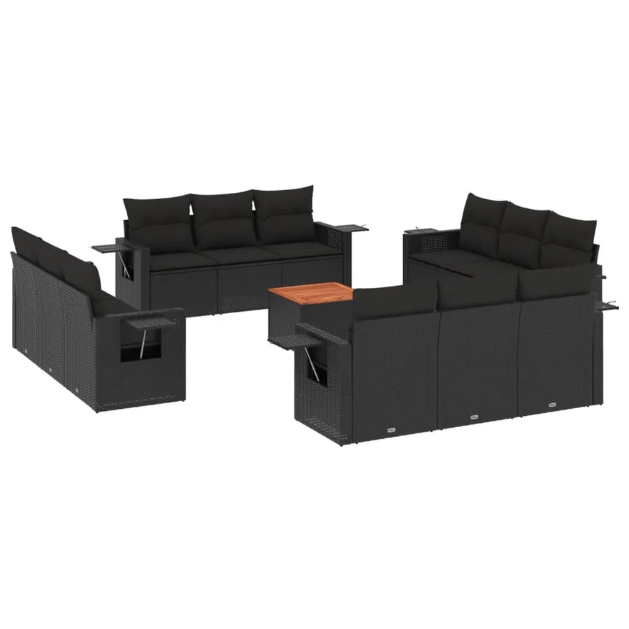 Salon de jardin avec coussins 13 pcs noir résine tressée - 2