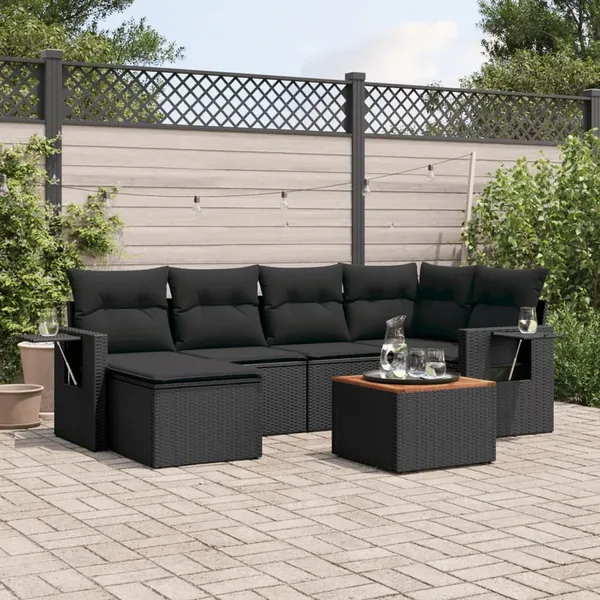 Salon de jardin 7 pcs avec coussins noir résine tressée 62 x 62 x 69 cm - 56,8 kg