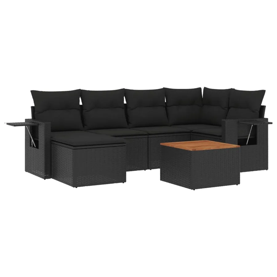 Salon de jardin 7 pcs avec coussins noir résine tressée 62 x 62 x 69 cm - 56,8 kg - 2