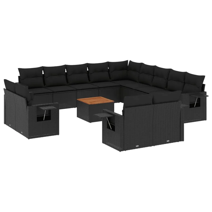 Salon de jardin avec coussins 14 pcs noir résine tressée - 2