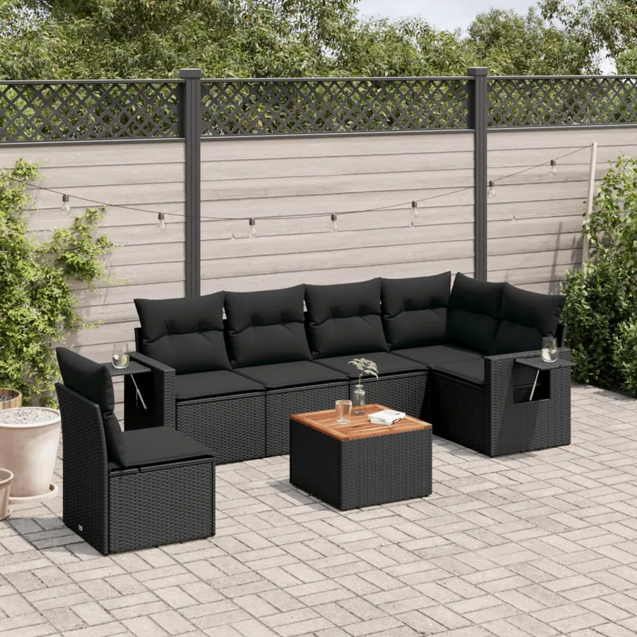 Salon de jardin 7 pcs avec coussins noir résine tressée 62 x 62 x 69 cm - 55,9 kg