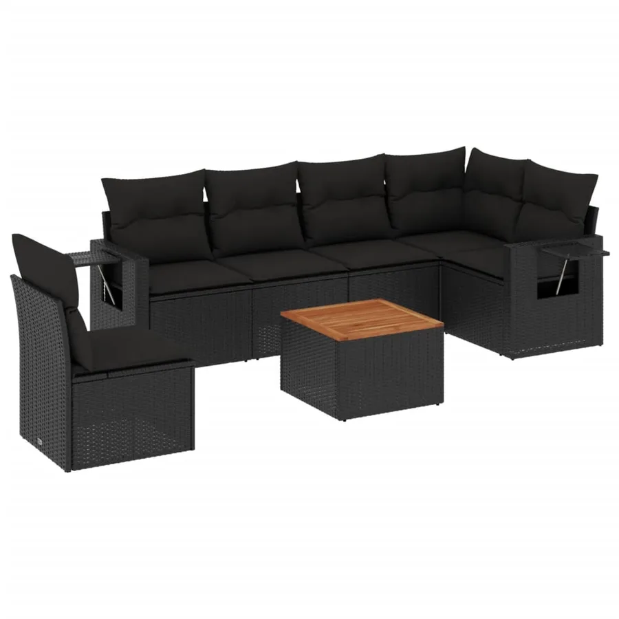 Salon de jardin 7 pcs avec coussins noir résine tressée 62 x 62 x 69 cm - 55,9 kg - 2
