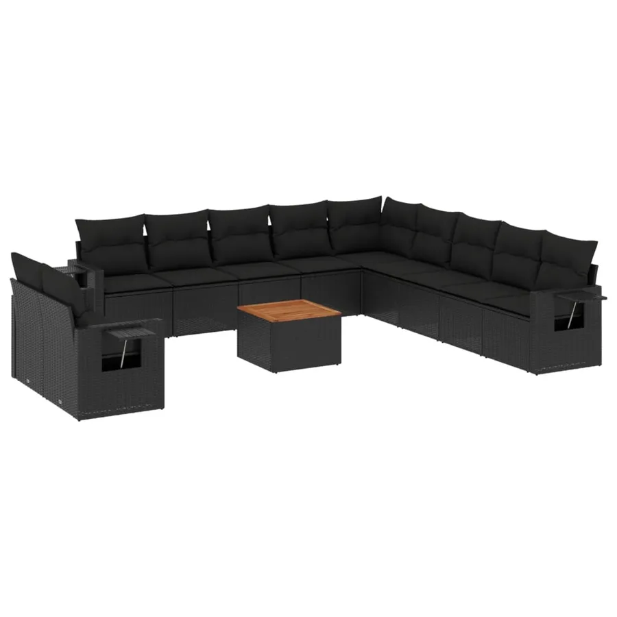Salon de jardin 12 pcs avec coussins noir résine tressée - 2