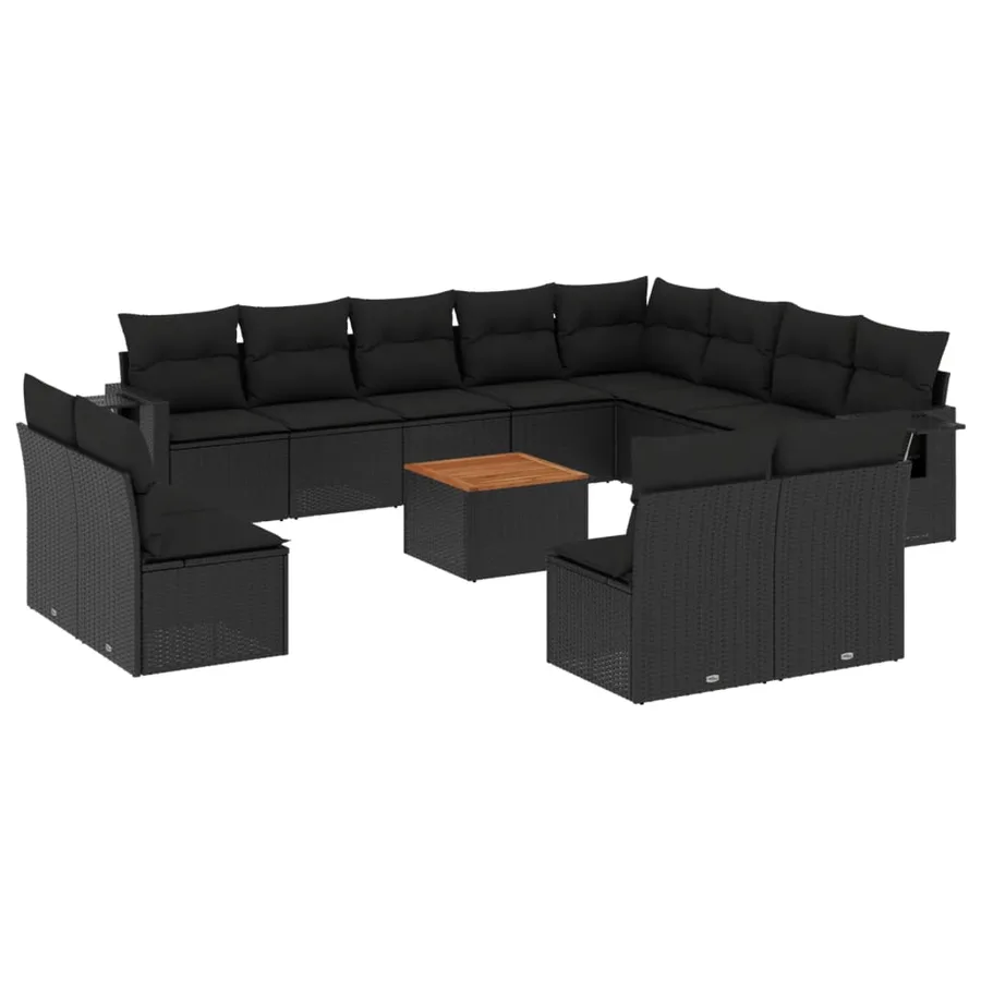 Salon de jardin avec coussins 13 pcs noir résine tressée - 2